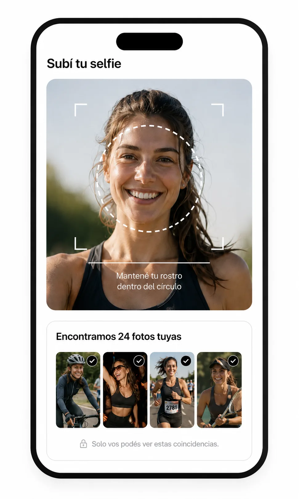Comprador sube una selfie para encontrar fotos coincidentes en un teléfono